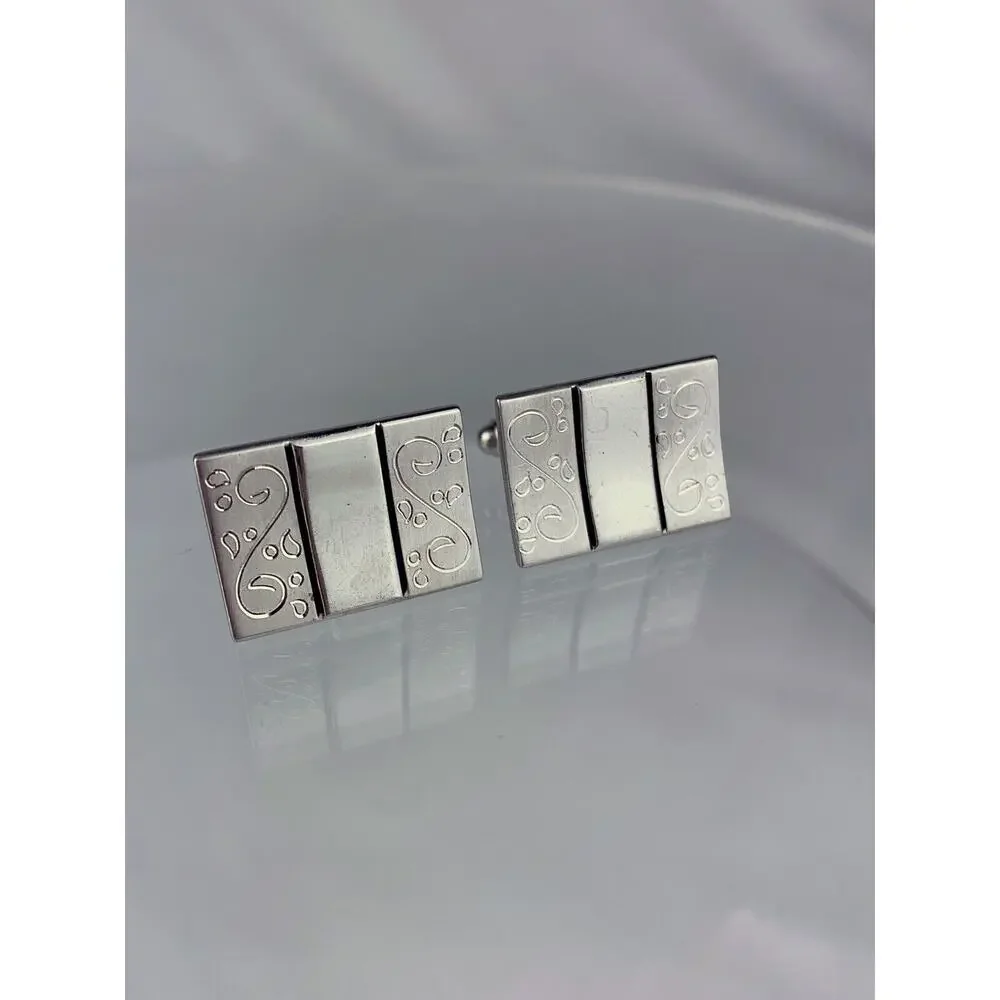 Large Scrolls Drops Leaves Silver Tone Cufflinks Abstract Formal Vintage M1